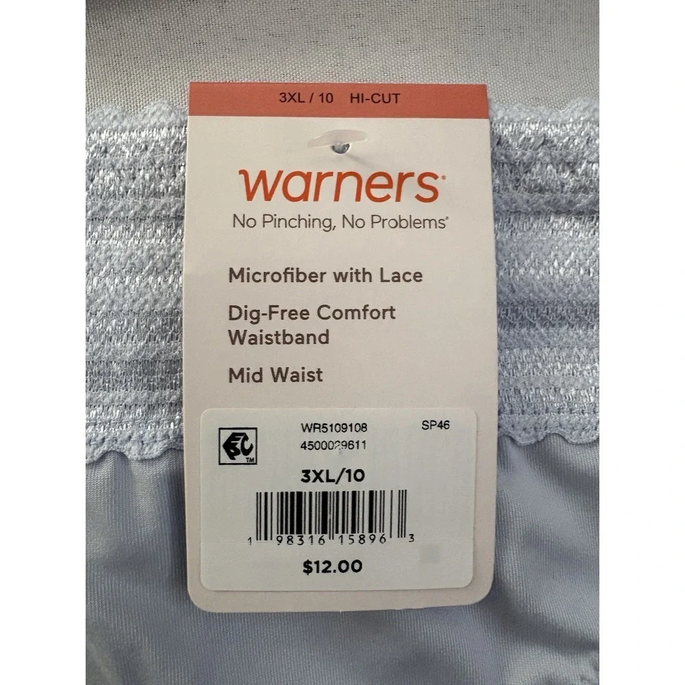 NEW Warners Panty Lace Hi-Cut No Pinching/Problems Hipster Panty 2 Pair 3XLarge